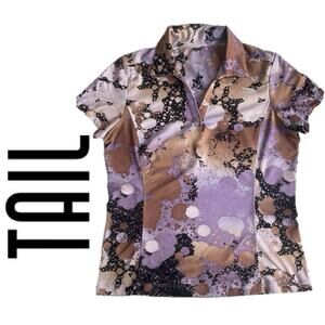 TAIL GOLF POLO SHIRT WOMAN PURPLE/GOLD ABSTRACT SZ S ACTIVE APPAREL TENNIS RARE